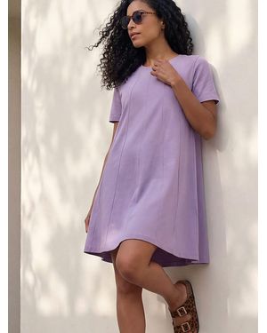 Roman Cotton Paneled Swing Stretch Dress - Purple