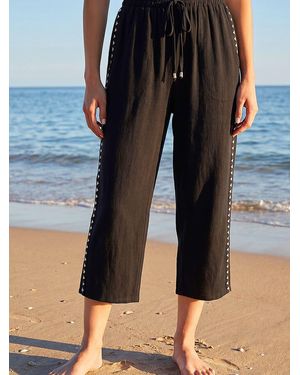 Roman Petite Cropped Side Trim Pants - Black