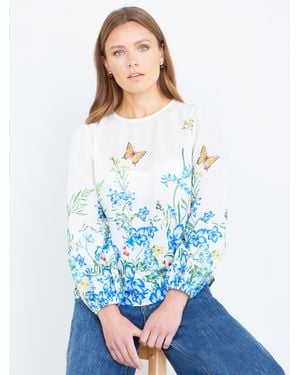 Yumi' Butterfly Print Long Sleeve Top - Blue