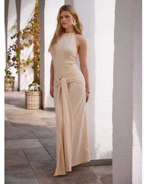 South Beach Knitted Sash Tie Maxi Dress - Natural