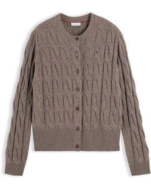 Tommy Hilfiger Pure Wool Cable Knit Slim Cardigan - Brown