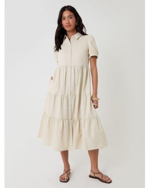 Threadbare Denim Puff Sleeve Shirt Dress - Natural