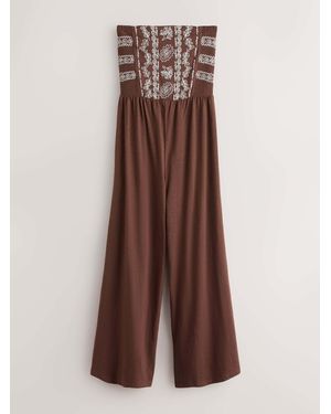 Next Chocolate Embroidered Bandeau Wide Leg Jersey Jumpsuit - Brown