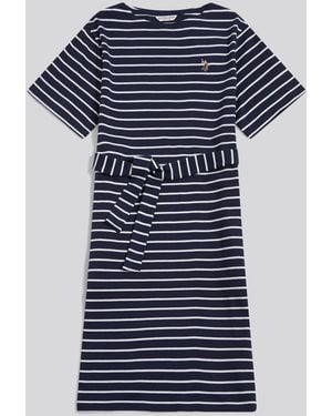 U.S. POLO ASSN. U. S. Polo Assn U. S. Polo Assn. Stripe Belted Boat Neck Midi Dress - Blue