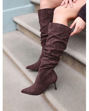 Linzi Rosenna Ruched High Leg Heeled Boots - Grey