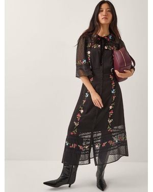 Monsoon Alyssa Floral Embroidered Lace Midi Dress - Black
