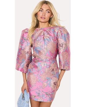 Loavies Wild Hearts Soar Satin-Look Dress With Floral Print And Bow Detail - Pink