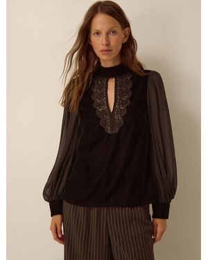 Monsoon Women's Dark Brown Embroidered Jo Velvet Top, Size: 16