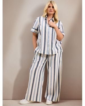 Live Unlimited Stripe Short Sleeve Linen Shirt - Blue