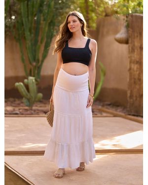 Seraphine Floral Broderie Tiered Maxi Skirt - Green