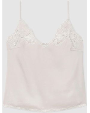 Reiss Joanie Satin Lace-Detail Cami Top - White