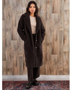 Threadbare Longline Borg Coat - Brown