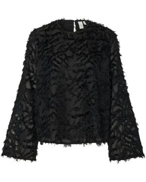 Y.A.S Y. A.S Y. A.S Textured Long Sleeve Blouse - Black