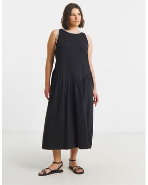 Simply Be Jersey Mix Midi Dress With Whipstich - Black