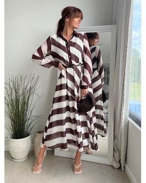 Style Cheat Stripe Asymetric Wrap Shirt Dress - Grey