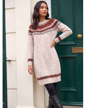 Roman Soft Knit Fairisle Sweater Dress - Brown