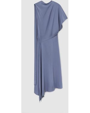 Reiss Naomi - Lilac Purple Satin One-shoulder Draped Midi Dress, Us 4 - Blue