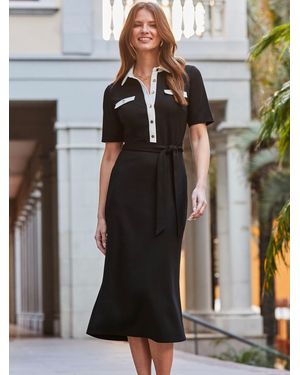 Sosandar Contrast Trim Fit & Flare Dress - Black