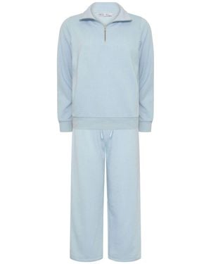 M Com Petite Sweat Top & Wide Leg Sweatpants Set - Blue