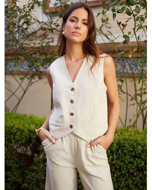 Threadbare Linen Blend Waistcoat - Green