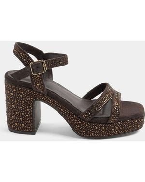 Yours Curve Diamante Heel Sandals - Brown