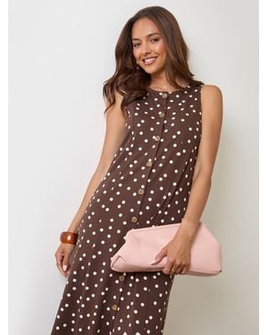 Threadbare Slash Neck Pinafore Maxi Dress - Brown