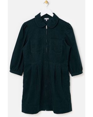 Oliver Bonas Dark Corduroy Zip Up Collared Mini Dress - Blue