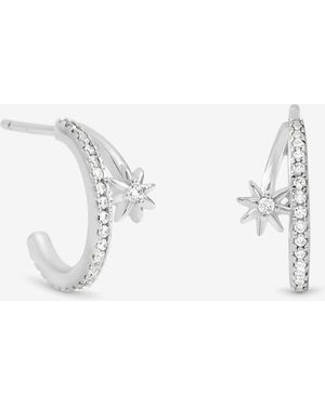 Simply Silver Cubic Zirconia Double Row Celestial Hoop Earrings - White