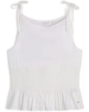 Tommy Hilfiger Smock Seersucker Tie Strap Top - White