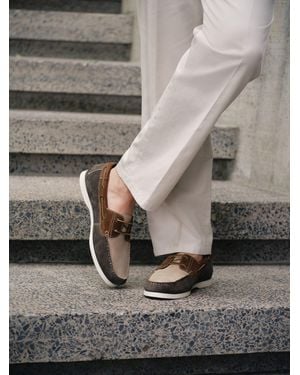 Next Khaki/Stone Leather Boat Shoes - Gray