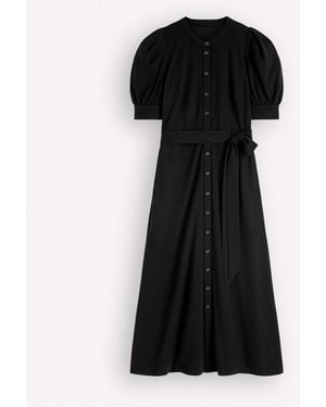 Boden Puff Sleeve Ponte Shirt Dress - Black