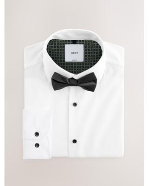 Next Slim Fit Single Cuff Shirt And Bow Tie Pack - White
