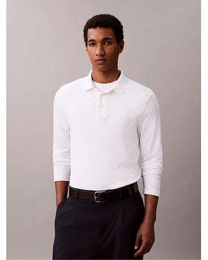 Calvin Klein Slim Cotton Long Sleeve Polo Shirt - White