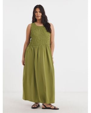 Simply Be Shirred Jersey Midi Dress - Green