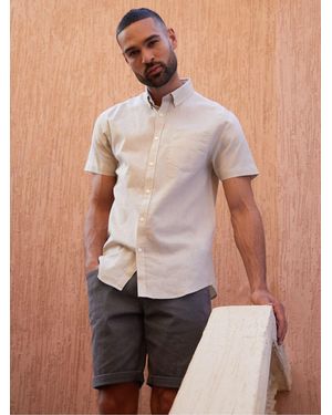 Threadbare Stone Linen Blend Short Sleeve Shirt - Natural