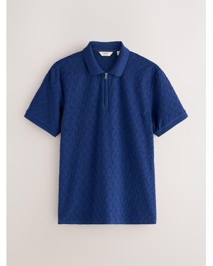 Next Regular Fit Smart Jaquard Polo Shirt - Blue