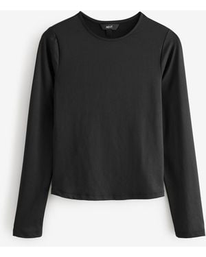 Next Soft Touch Slinky Nylon Crew Neck Long Sleeve Top - Black