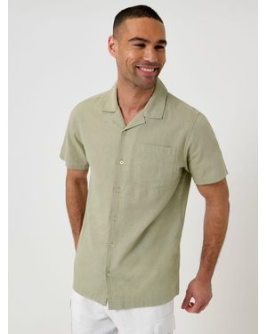 Threadbare Linen Cotton Blend Short Sleeve Shirt - Green
