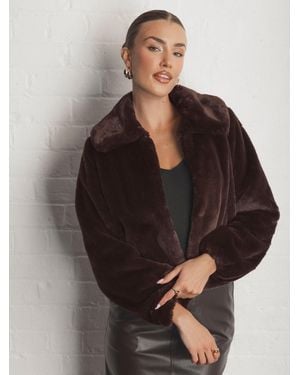 Threadbare Short Collared Faux Fut Jacket - Black