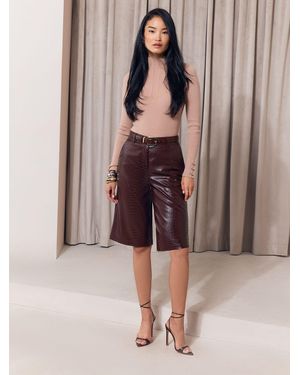Lipsy Berry Faux Leather Croc Bermuda Shorts - Brown