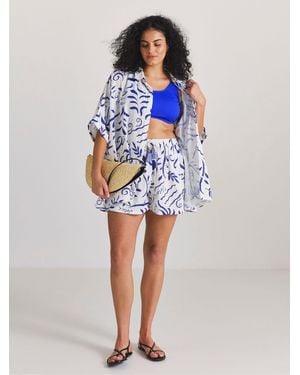 Simply Be Printed Beach Shirt And Short Co-Ord Set - Blue