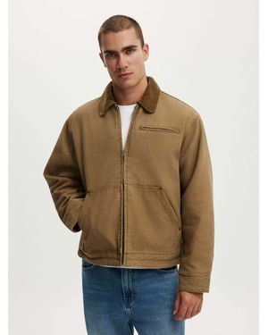 Cotton On Cropped Canvas Harrington Jacket - Natural
