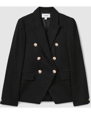 Reiss Tally Double-Breasted Tailored Wool-Blend Blazer - Black
