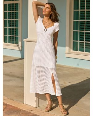 Sosandar Crochet Trim Detail Fit & Flare Midi Dress - Natural