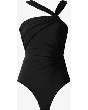 Miraclesuit Animal Asymmetrical Halter Neckline Hidden Underwire Leopard Print Tummy Control Swimsuit - Black