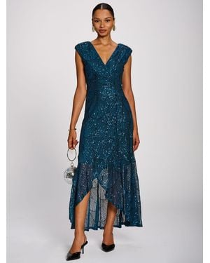 Jolie Moi Sequin Flare Hem Maxi Dress - Blue