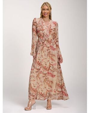 Jolie Moi Long Sleeve Chiffon Ruffle Maxi Dress - Orange