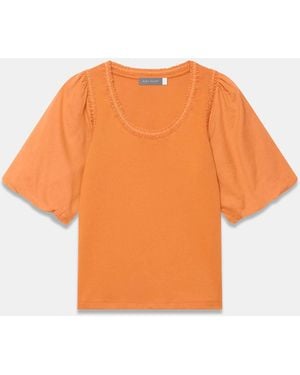 Mint Velvet Cotton Puff Sleeve Top - Orange