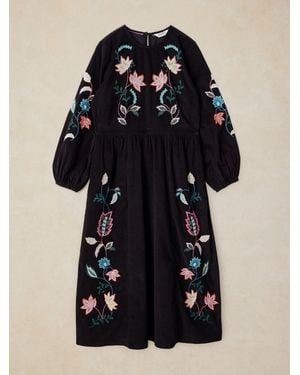 White Stuff Wren Embroidered Cord Dress - Schwarz