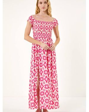 Roman Aztec Bardot Dress - Pink